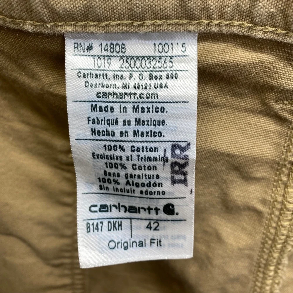 Carhartt Mens Khaki Original Fit Carpenter Shorts Size 42 Work Utility Irregular